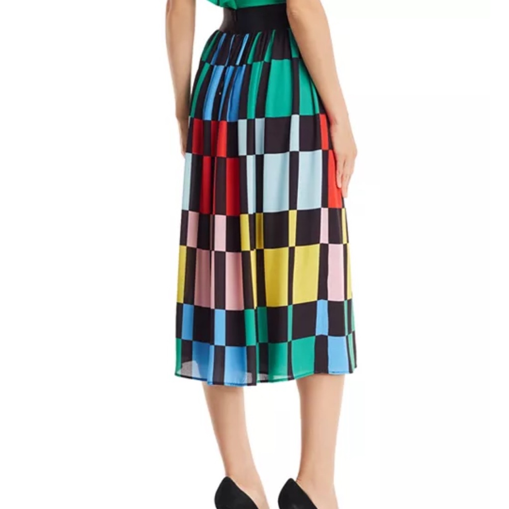 Alice + Olivia Multicolor Checkerboard Pleated Midi Skirt